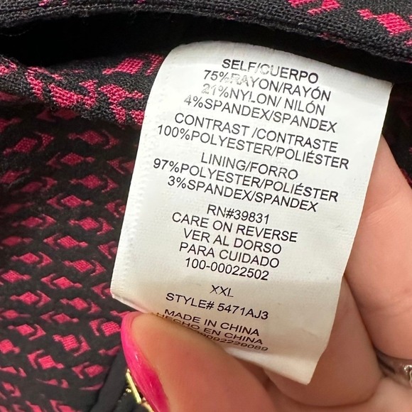 VTG Y2K Womens Blazer Jacket Black Fuchsia Pattern Zipper Pockets Preppy XXL - Picture 6 of 15